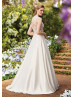 Illusion Bodice Beaded Ivory Lace Mikado Wedding Dress With Pockets